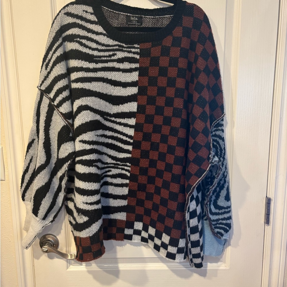 Dressed in LALA Black and Brown Patterned Sweater